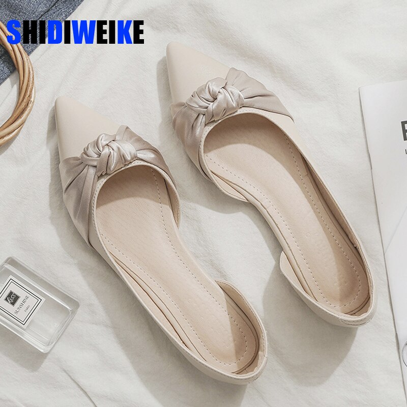 Silk Knotted Casual Flat Shoes Woman Spring Summer Breathable Comfortable Soft-soled Shoes Pointed Toe Shallow Flat Women Shoes