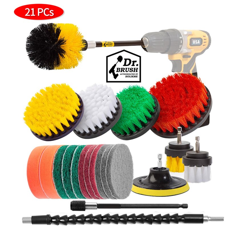Electric drill brush Set Bathroom Surfaces Tub, Shower, Tile and Grout All Purpose Power Scrubber Cleaning Kit Cleaning brush: 21PCS