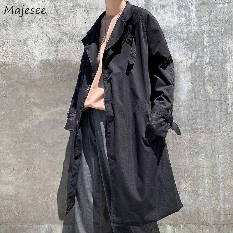 Ulzzang – Trench-coat à Simple boutonnage pour homme, vêtement d'extérieur Chic, uni, mi-long, Style coréen