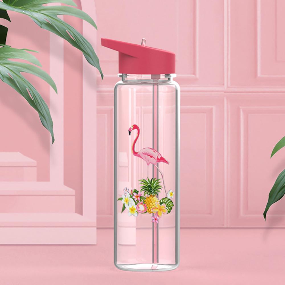 1pc 720ml bærbar udendørs sport tegneserie flamingo drikke halm vandflaske juice kop бутылка с водой