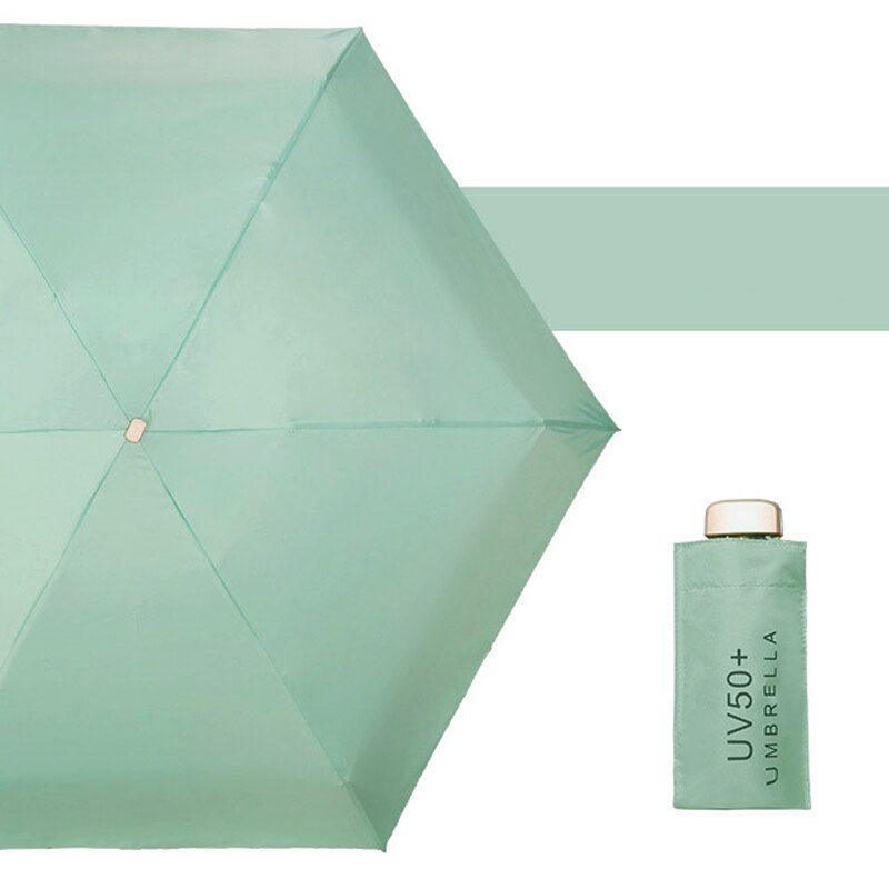Paraguas portátil de bolsillo para mujer, sombrilla pequeña con protección solar, Anti UV, cinco pliegues, para viajes: Light green