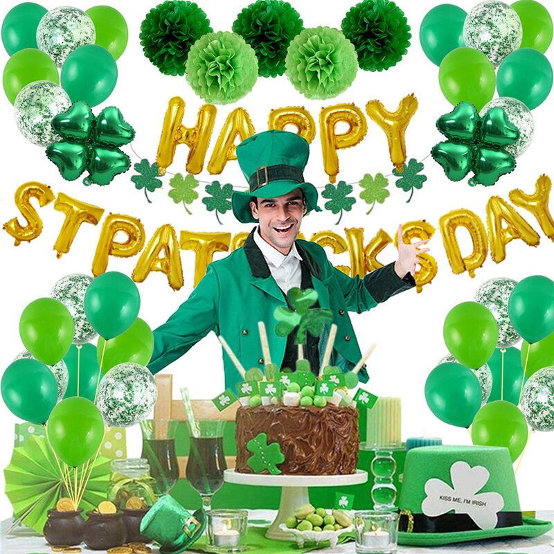 Lucky Shamrock Banner for Irish Festival St.Patrick's Day Party Decorations Happy St. Patrick 's Day Letter Shamrock Balloons