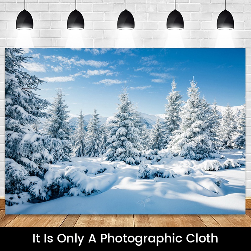 210X150cm Winter Snow Background Cloth Snowflake Christmas Tree Glitter White Forest Party Photography Backdrops, E Durable