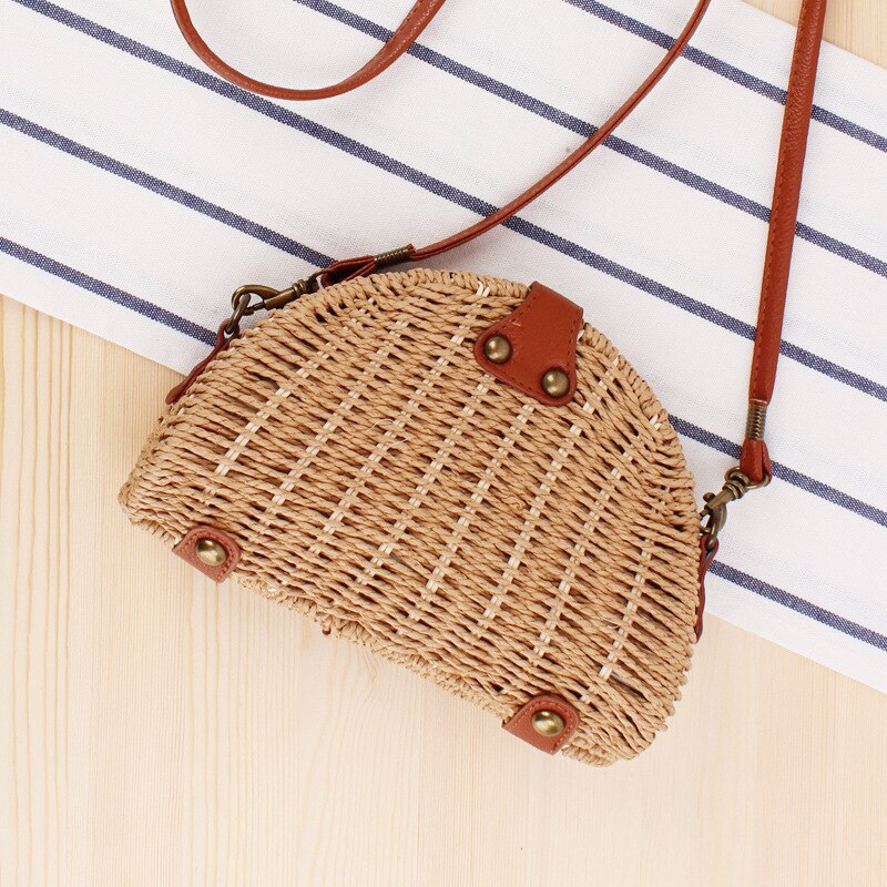 Small Fresh Messenger Woven Bag Beach Bag Sen Semi-circular Straw Woven Bag Vacation Photo Female Bag Handbags for Women