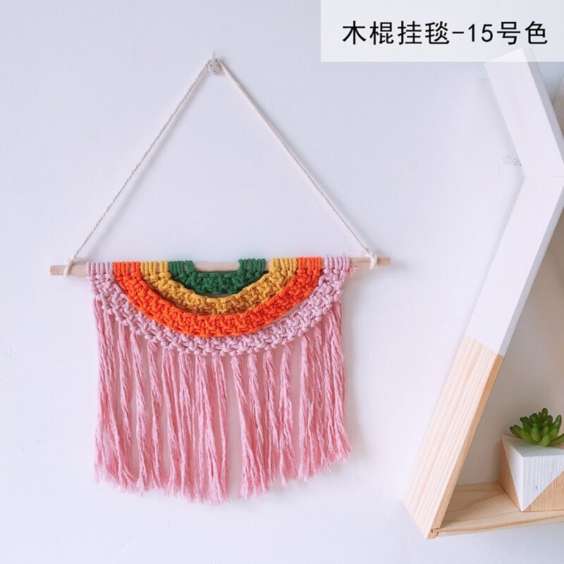 Babykamer macramé gebreid wandkleed met kwastje bohemian handgemaakte gevlochten regenboog houten wandhanger kunst kinderkamer boho decoratie: 15