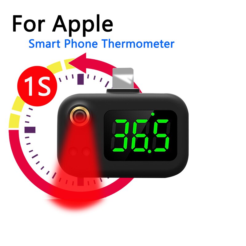 Termómetro portátil infrarrojo sin contacto para la frente del teléfono móvil, herramienta de medida de la temperatura corporal para bebés y adultos: black ip