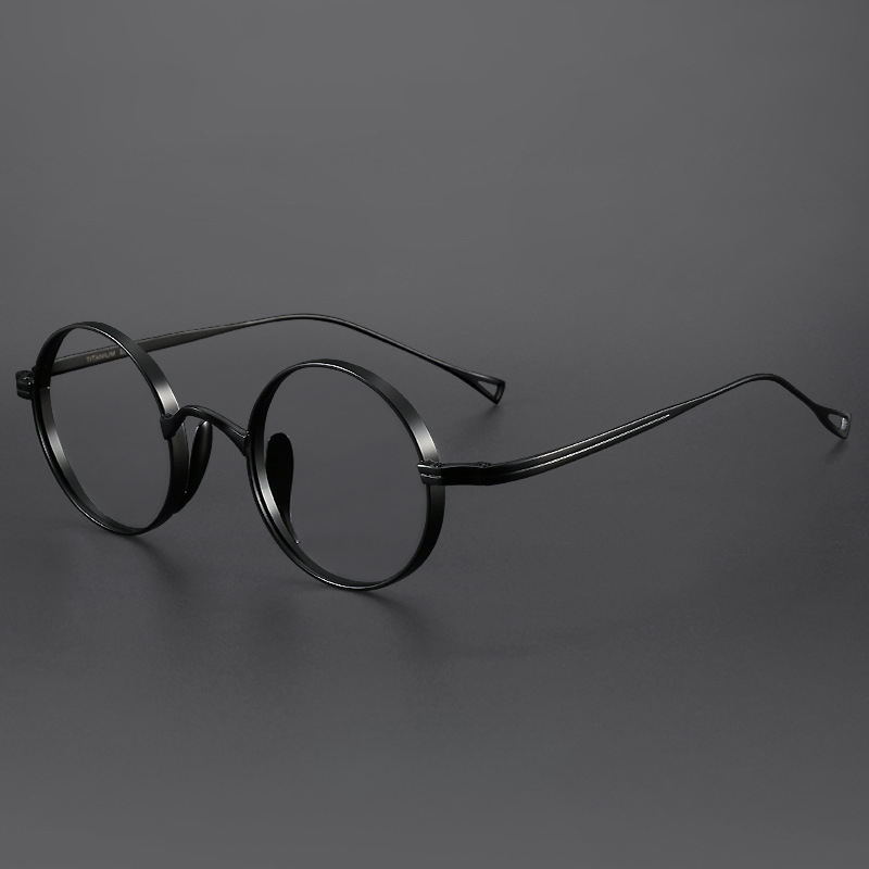 Ultraleichte japanische reintitan-brillenfassung für herren, retro-brille mit kleinem rahmen, flache korrektionsbrillenfassung: Schwarz