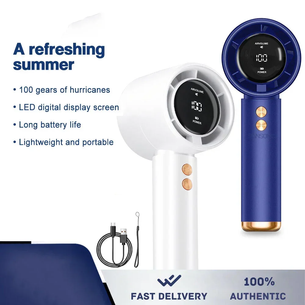10000mAh High Speed Portable Turbo Fan Cooler Fan 100-Speed Adjustment High-Speed Fan Handheld Fan Mini Fan Adjustment Portable