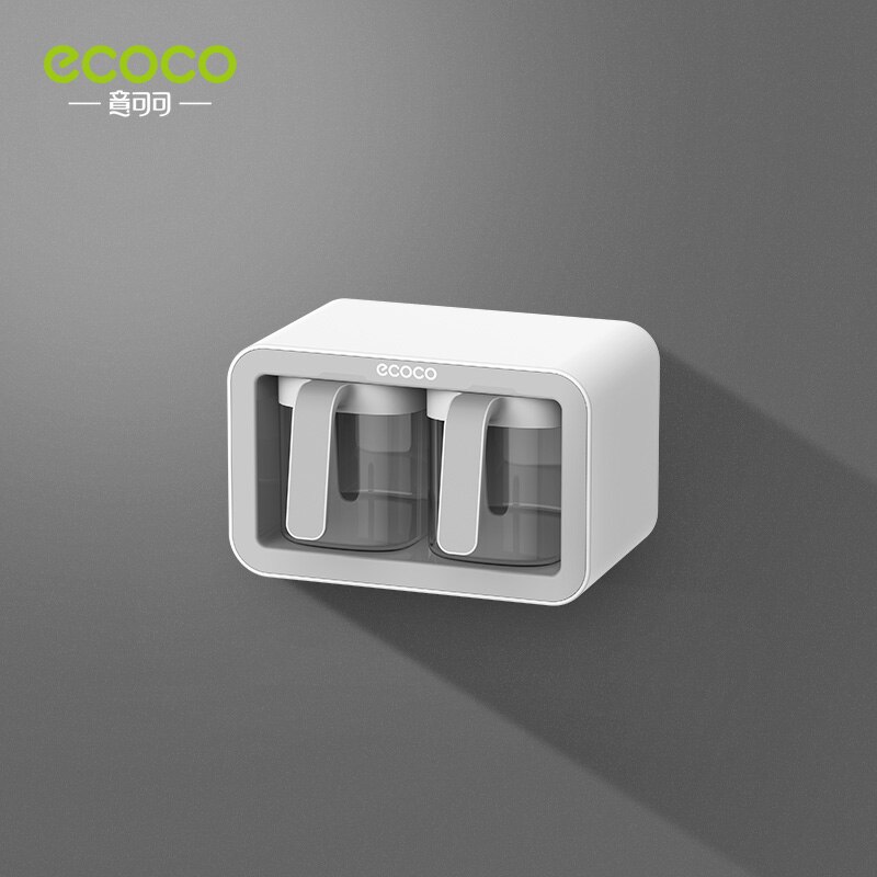 ECOCO Wall Mounted Seasoning Box Spice Storage Rack Seasoning Organizer Kitchen Accessories Salt Jar Shaker Pepper Container: Double  cup Gray