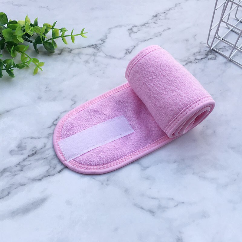 Velcro Adjustable Facial Hairband Makeup Head Band Toweling Hair Wrap Shower Caps Stretch Towel Cleaning Cloth Hair Acessories: Pink