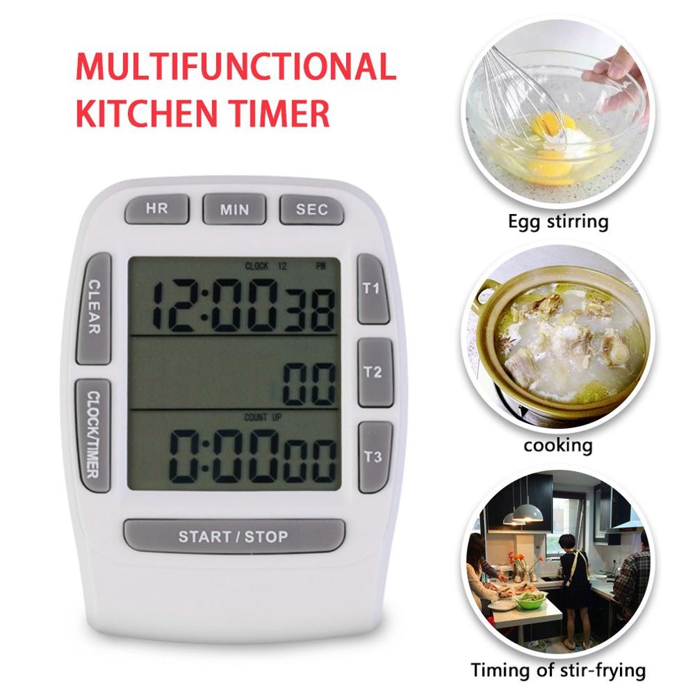 1Pc Triple Timer Clock kitchen Cooking 3-Line Alarm LCD Digital Count Down