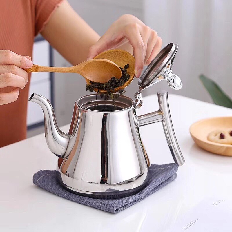 Stainless Steel Kettle 304 Teapot Flower Teapot Restaurant With Strainer Commercial Hotel Restaurant Tea Kettle Kitchen Teaware
