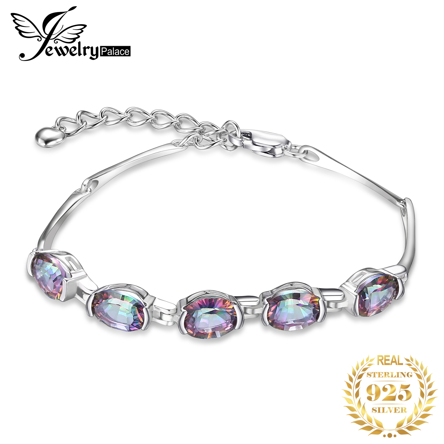 JewelryPalace Natural Mystic Topaz 925 Sterling Zilveren Armband Tennis Edelstenen Armbanden Voor Vrouwen Zilver 925 Sieraden Maken