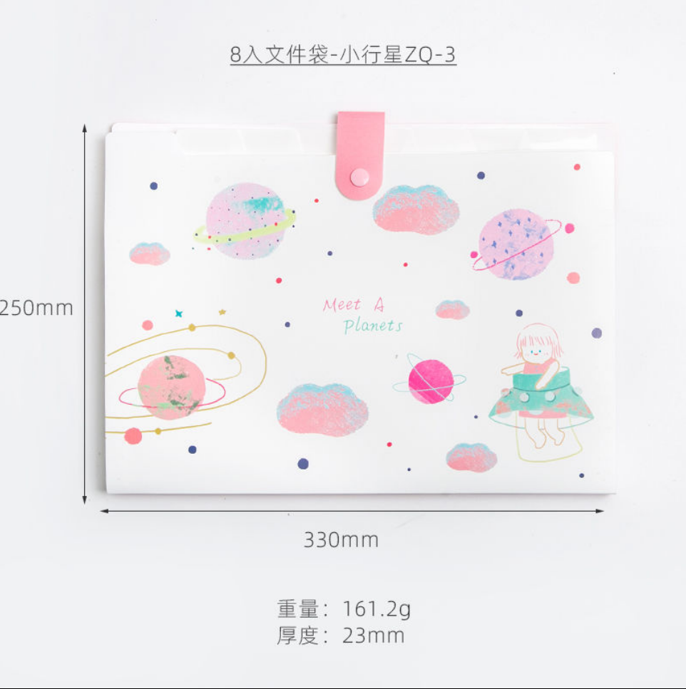 Cute Planet Plastic Portable File Folder Extension Receipt File Sorting Organizer Office Storage Bag Folders Filing Products: 8 into--3