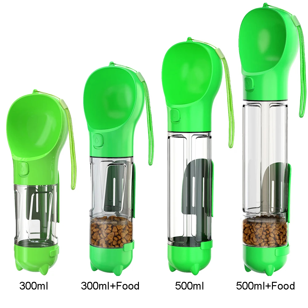 Botella de agua portátil para gatos y perros, alimentador de alimentos, bebedero, dispensador de caca 3 en 1, prueba de fugas,: L / Negro