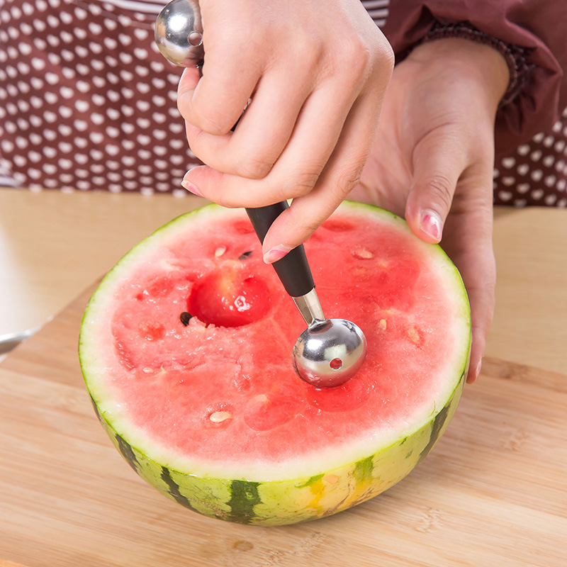2 in 1 stainless steel melon baller kitchen cut watermelon carving knife double side fruit digging spoon ice cream platter spoon