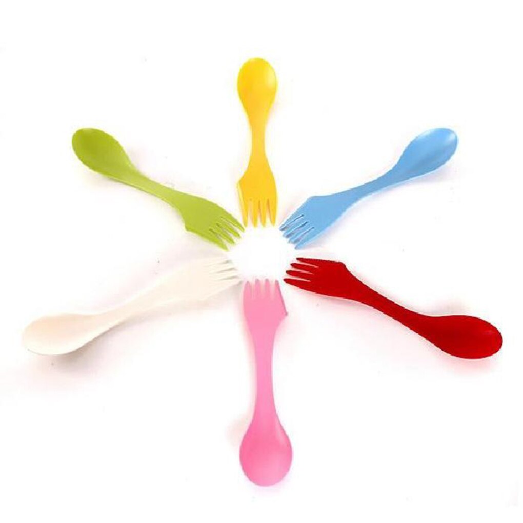 6PCS Multi Colors Spoon With Fork Gadget Cutlery Camping Hiking Utensils Combo Travel Gadget Cutlery