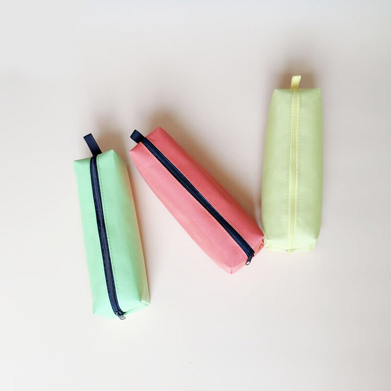 Pencil Case Makeup Bag Canvas Zipper Pen Bag Box Solid Cosmetic Bag School Stationery Bag Cosmetic Brush Bag For Girl Boy