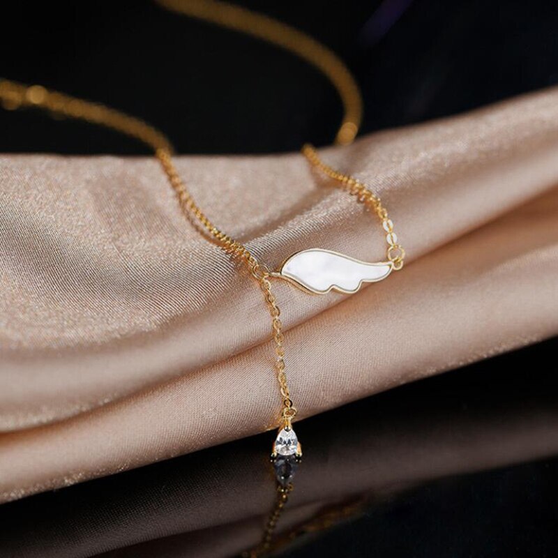 Delicate Angel Wing Shell Charm Ketting Met Zirkoon Kwastje Ketting Hanger Sleutelbeen Keten Ketting