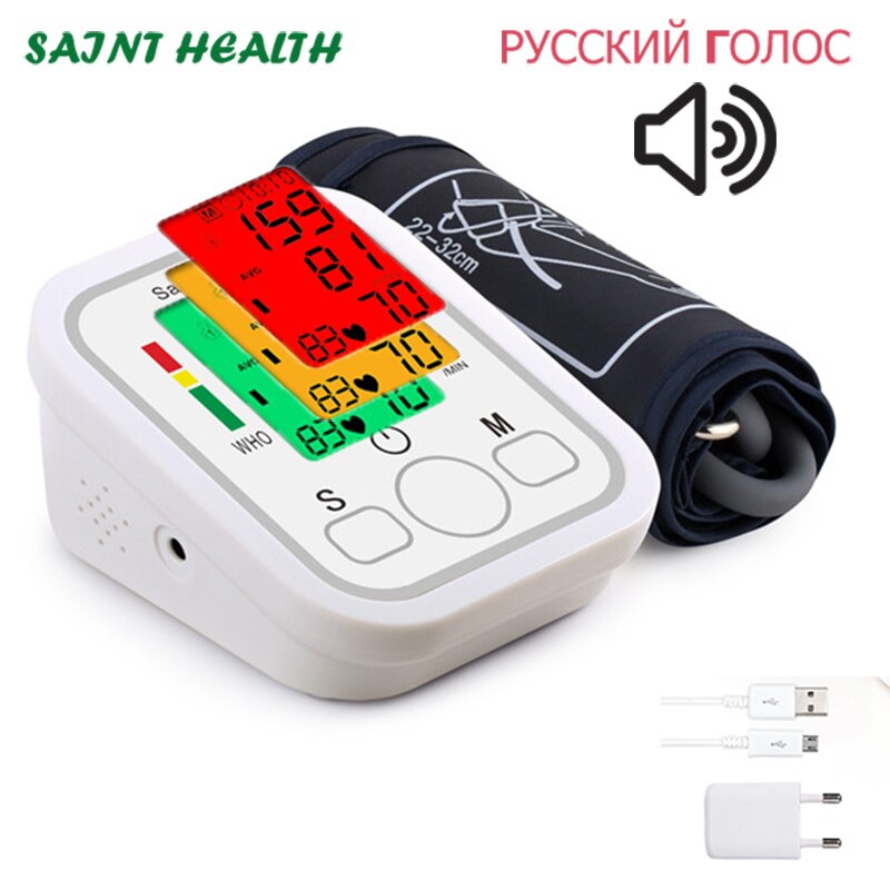 Rusland Voice Draagbare Digitale Bovenarm Bloeddrukmeter Bp Bloeddrukmeter Hartslag Test Gezondheidszorg Monitor Tonometer