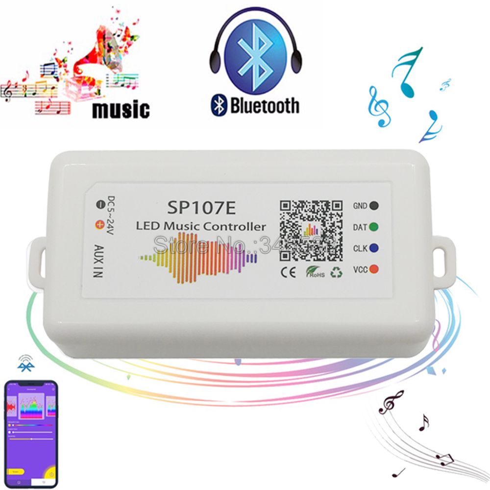 SP107E Bluetooth LED Muziek Controller Pixel IC SPI Controller door Smart Phone APP voor WS2812B WS2813 SK6812 LED Strip 2048 pixels