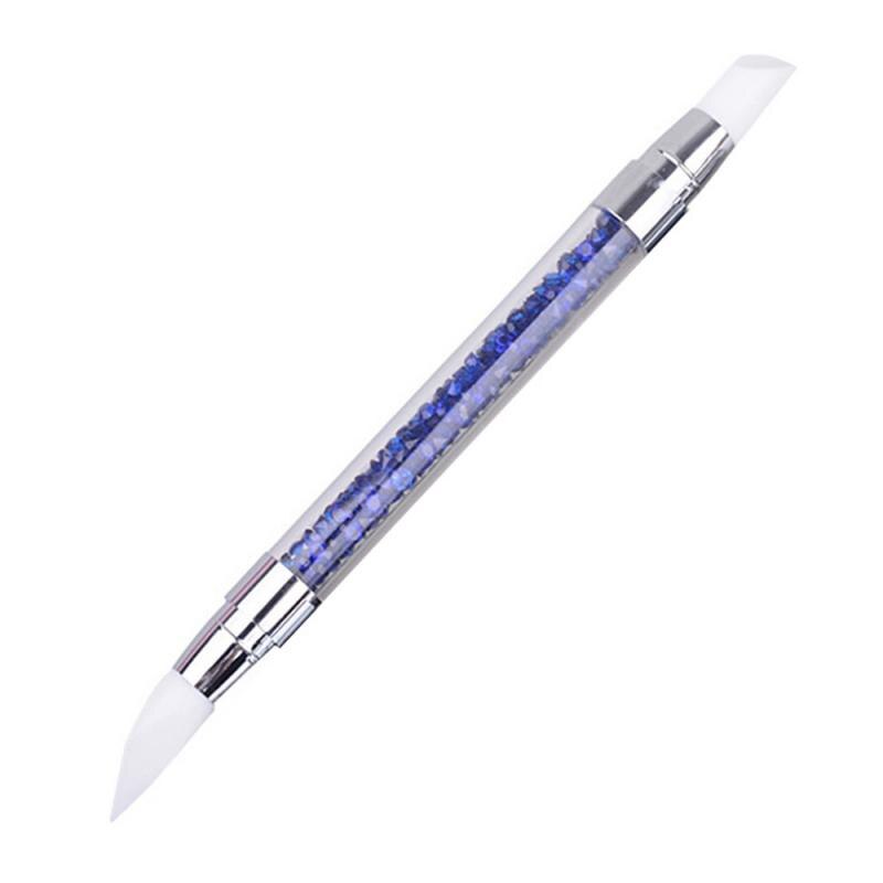 1PC Embossed Silicone Tip Pen Double-headed Nail Brush With Diamond Transparent Handle Nail Polish Salon Nail Sculpture Pen Tool: A