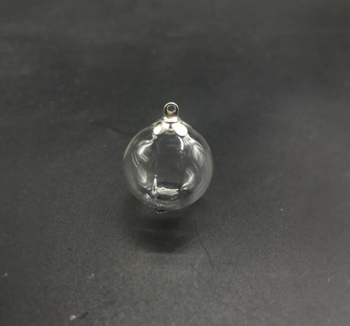 3pcs 18mm Round shape hollow glass ball with beads cap set glass globe glass vials pendant glass bottle globe jewelry findings: flower silver cap