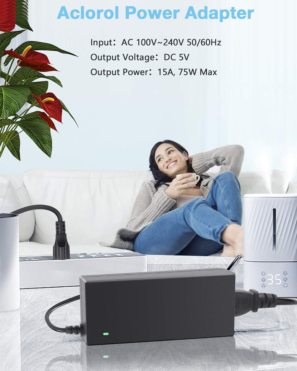 5V Power Supply 5 Volt 15A 75W Adapter 100V~240V AC to DC Converter 5 Vdc 15 Amp Power Transformer for LED Pixel Strip Light