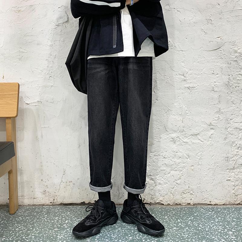 Homme jean cheville longueur uni Chic Simple loisirs homme pantalon droit tout match Streetwear Chic rétro Hip-hop grande taille 3XL BF: XL