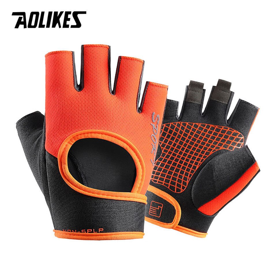 AOLIKES guanti da palestra donna sollevamento pesi Crossfit allenamento guanti Fitness Bodybuilding traspirante mezzo dito protezione mani: Orange / M