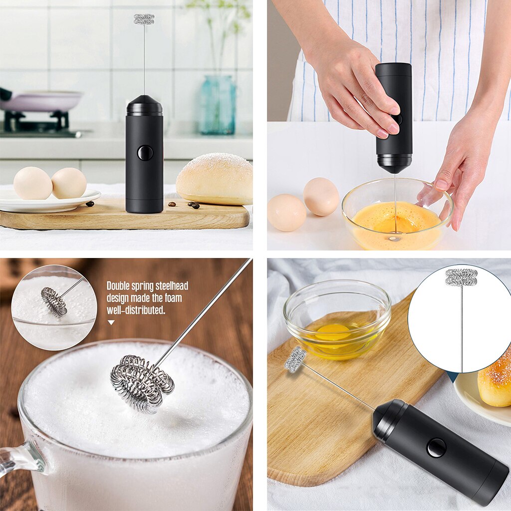 Elektrisk mælkeskummer genopladelig håndholdt stav kaffeblander til latte mælk ægbeater