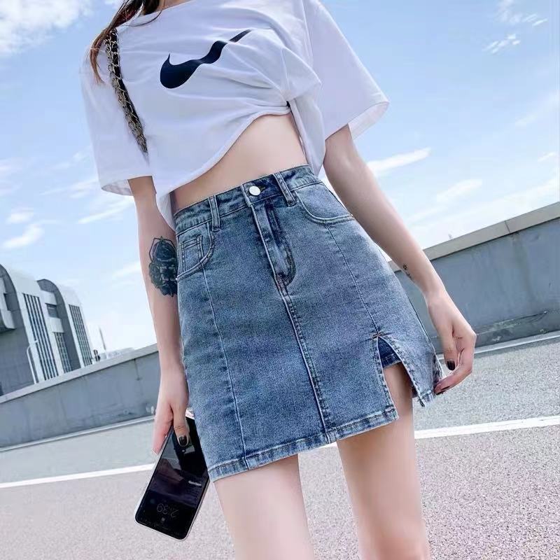 Jupe courte en Denim taille haute pour femmes, été 2022: blue / XS