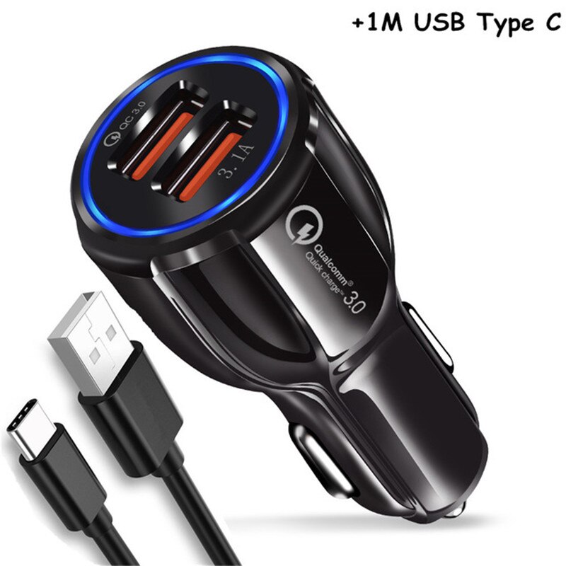 3.1A USB Auto Ladegerät Quick Charge QC 3,0 2 Port Dual USB Schnelle Ladekabel für Samsung Galaxy A10 M10 a30 A40 A50 A60 A70 M30: Type C Black