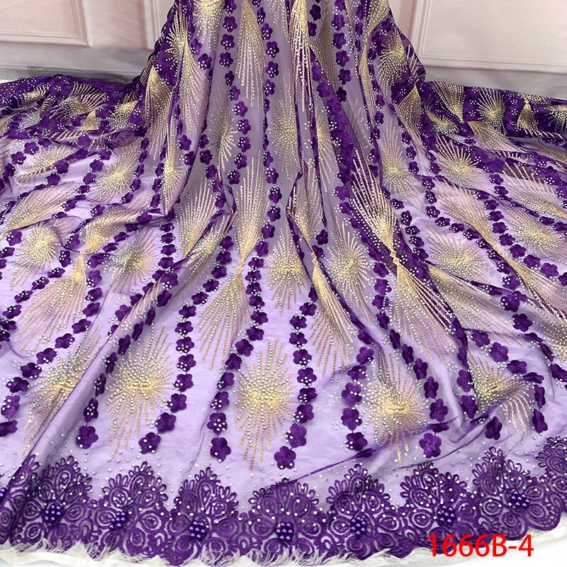 Tela de encaje de tul africano de bordado de flores tela de encaje francés con abalorios para KS1666B-3 de mujer