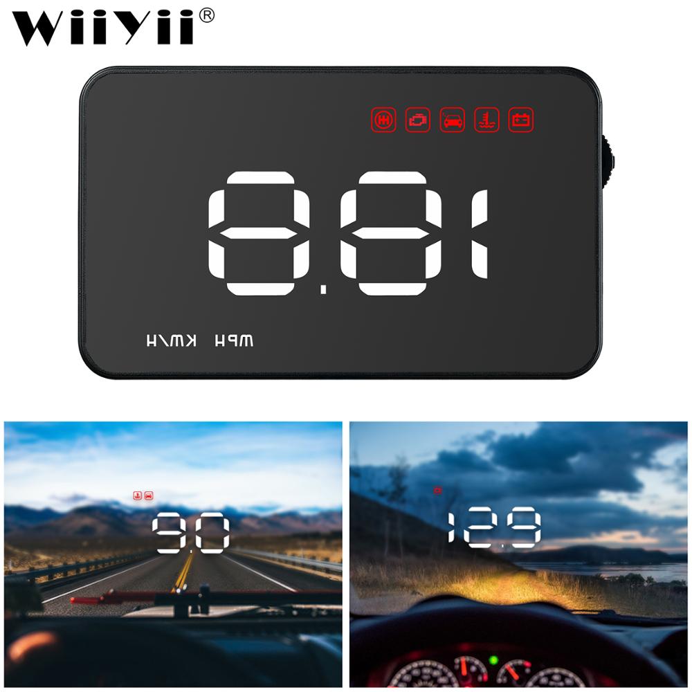 Wiiyii  a1000 hud obd 2 heijastusnäyttö auton ylinopeusvaroitus järjestelmä speedmeter projektori tuulilasi auto sähköiset nopeuden vol
