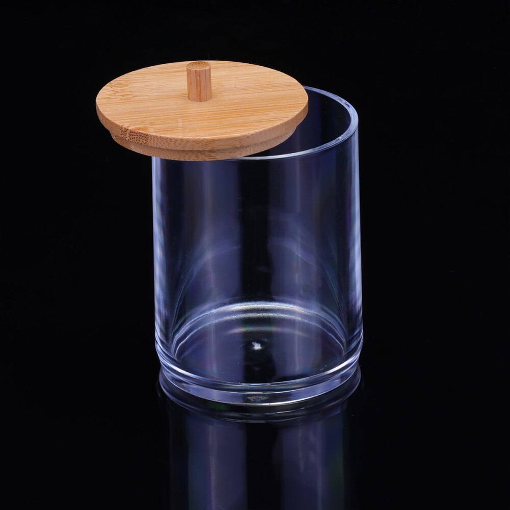 Transparant Acryl Wattenstaafjes Organizer Aanrecht Opslag Jar Cilinder Dispenser Houder Met Bamboe Deksel Voor Badzout Haar