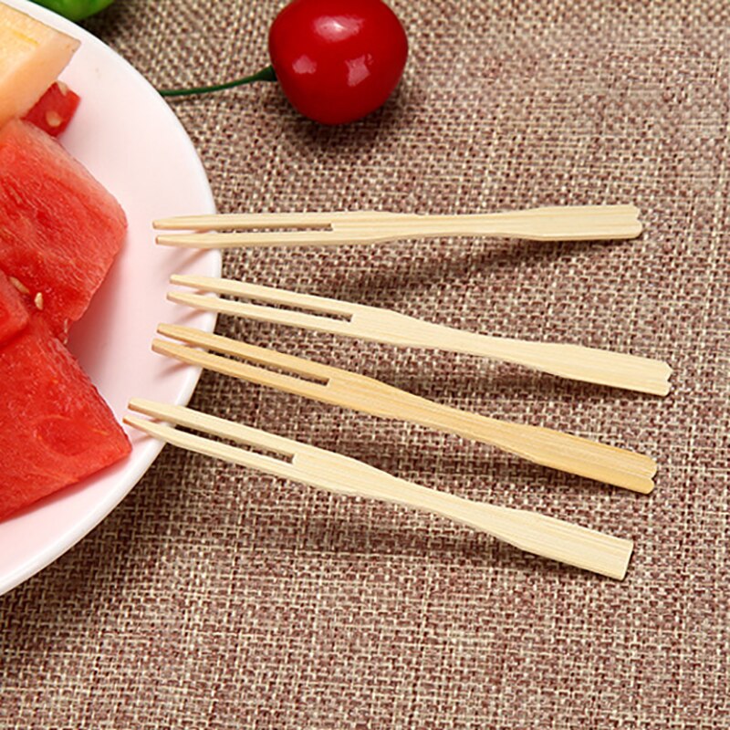 100 stk festdessertpinne for bryllupsinnredning engangs bærbar cupcake fruktgaffel tre naturfarge