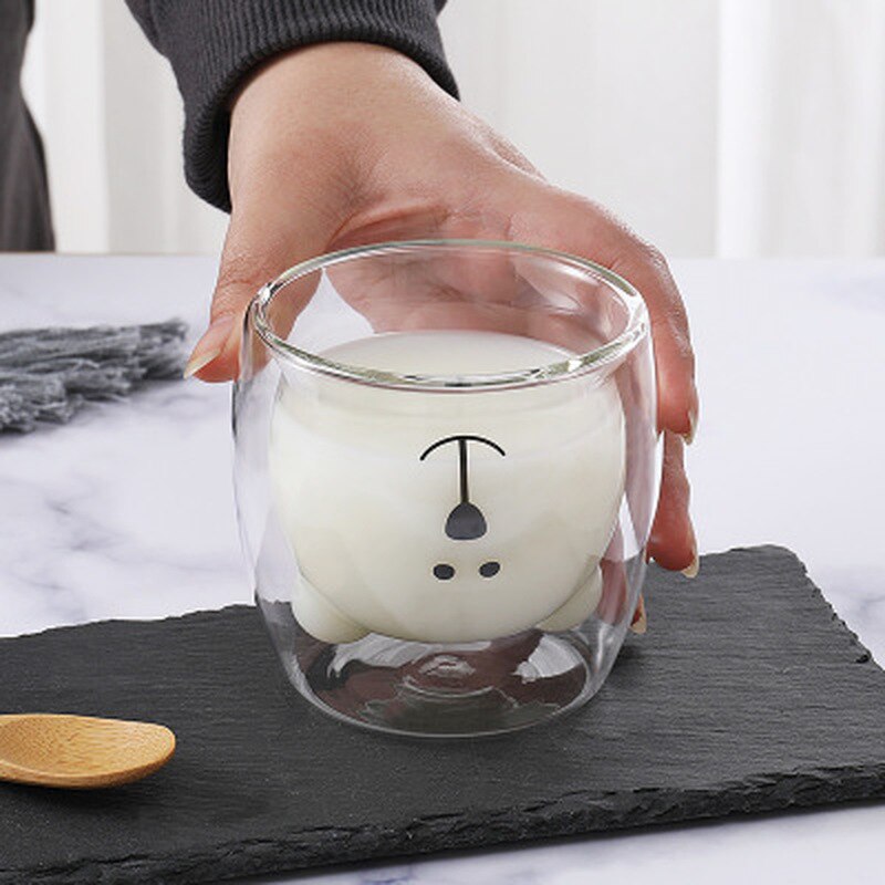 Tazas de Oso de Cristal con aislamiento de doble pared para niños y adultos, taza de café gruesa, 280ml