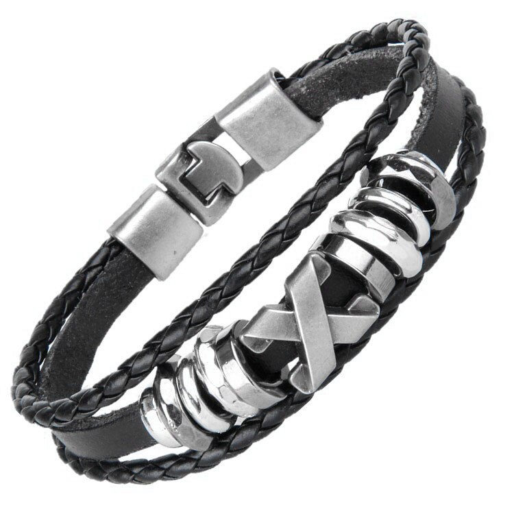 Bracciali da uomo In pelle intrecciata bracciale Heren In colore marrone nero con bracciale magnetico elegante per uomo braccialetto con ciondolo regalo: KR1002