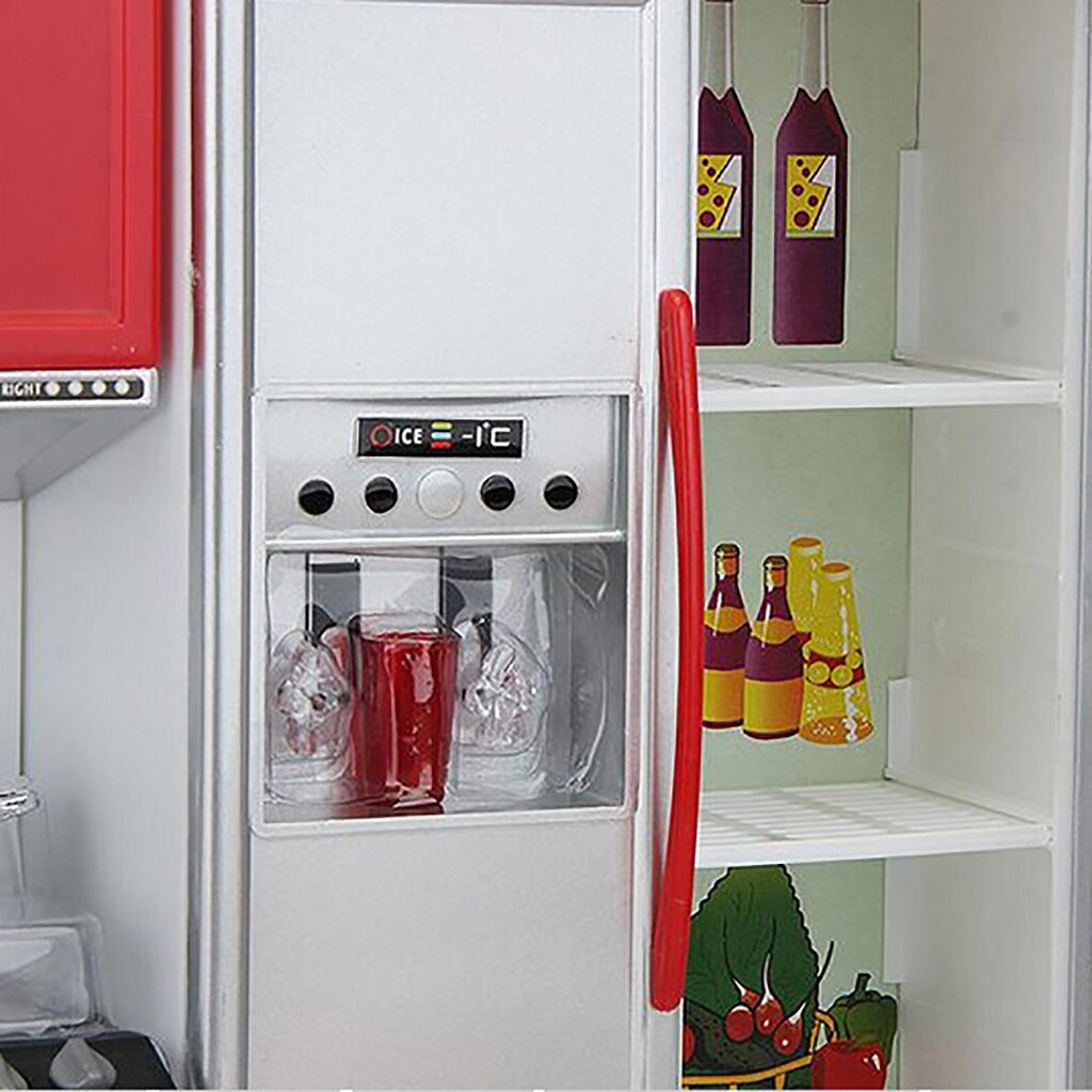 Red Mini Kitchen Pretend Play Cooking Set Simulation Cabinet Stove Girls Toy Doll House Appliances Cabinet Set