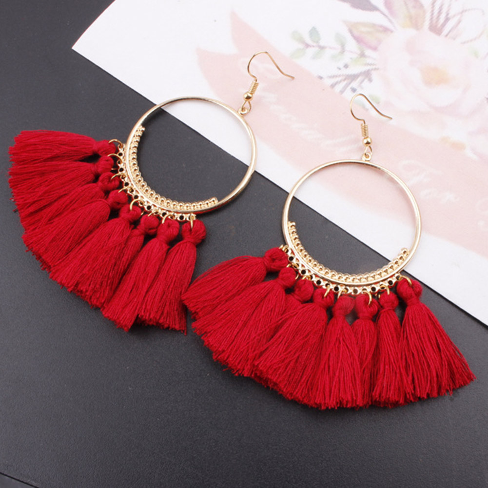 Vintage dynda spadek Tassel kolczyki dla kobiet kobieta moda oświadczenie etniczne artystyczne Boho duże kolczyki biżuteria akcesoria: RED