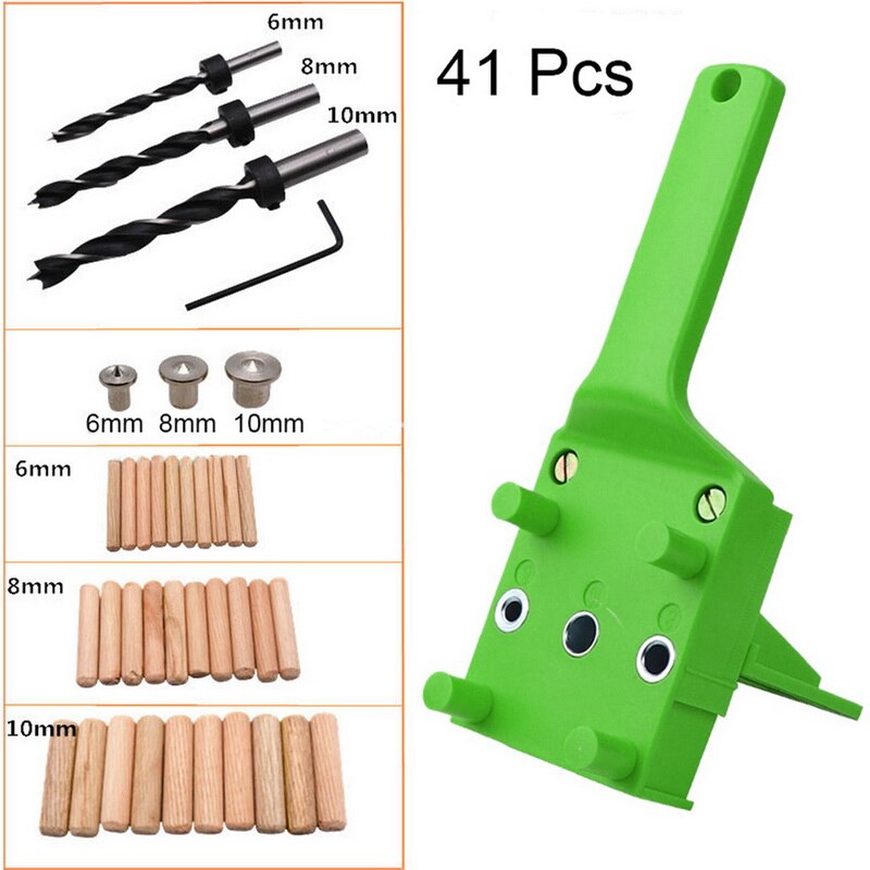 Dowel jig 6 8 10mm trä hss borrar träbearbetning jig abs plast fickhål jig borr guide verktyg för snickeri: Brun