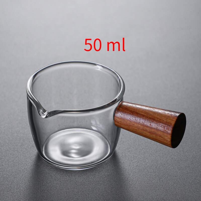 Stained Glass Wooden Handle Measuring Cup Espresso Glass Double Neck Bottle Milk Cup Wooden Handle Indexing: 50 ml
