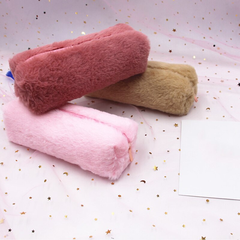 Leuke Pluche Potlood Pen Pouch Faux Fur Lichtgewicht Grote Capaciteit Stationaire Cosmetica Tassen Voor Studenten Meisjes SK88