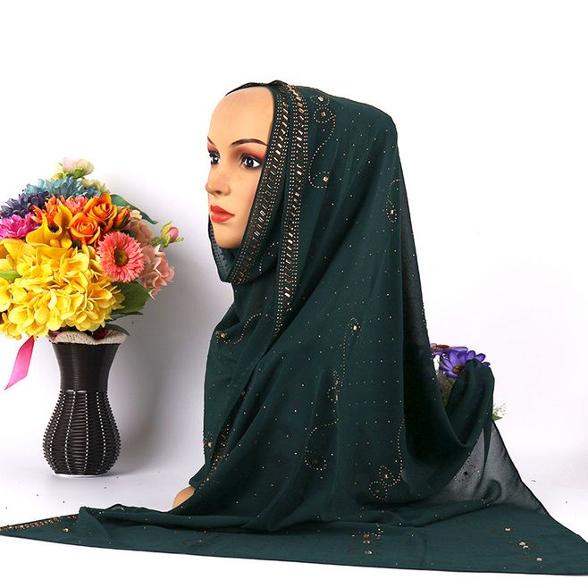 en promo | Promo! Foulard musulman en mousseline de soie pour femmes | Écharpe supérieure avec des strass et des diamants scintillants, écharpe longue et châle, foulard de style islamique malaisien