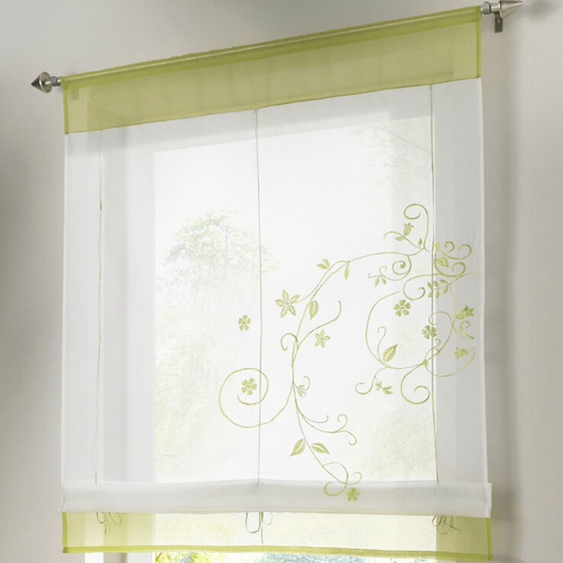 European Roman Style Voile Half-curtain Embroidered Rustic Curtain Blinds Gauze Small Coffee Cafe Kitchen Tulle Curtain: Green 80x100