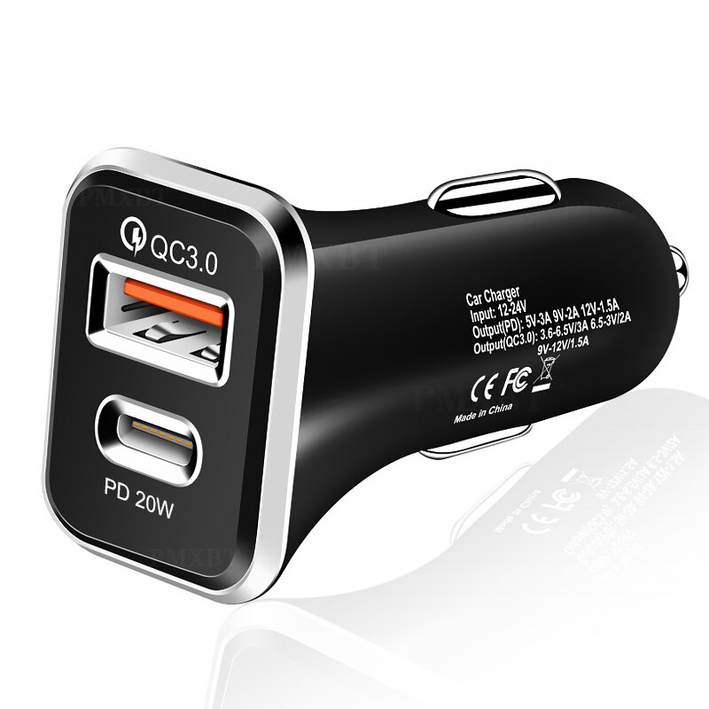 20w pd carregador de carro para iphone 12 11 pro usb qc3.0 carga rápida para samsung xiaomi redmi tipo automático c pd3.0 carregamento do telefone móvel: Black