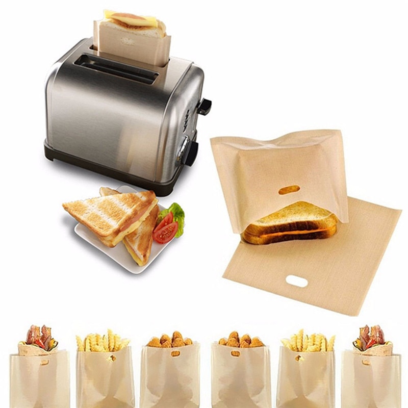 2 stk brødristerposer for grillet ostesmørbrød laget enkelt gjenbrukbare non-stick bakt toastbrødposer glassfibertoast mikrobølgeovn