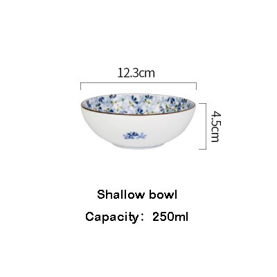 Serie de flores azules de estilo japonés, vajilla de cerámica de hueso claro, plato para el hogar, plato occidental, tazón de arroz, tazón grande: Shallow bowl