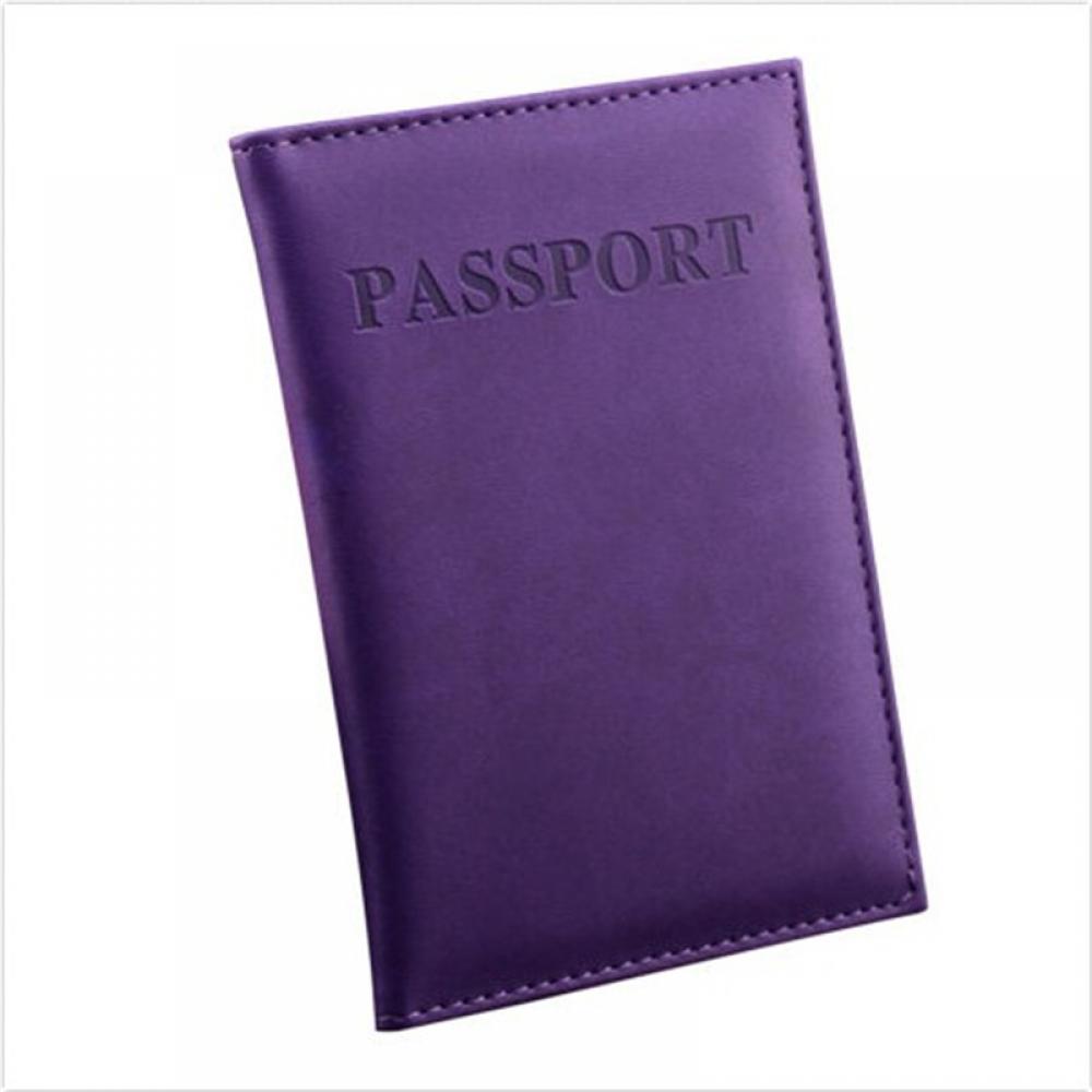 English Letter Colorful PU Leather Waterproof Travel Utility Storage Simple Passport ID Card Cover Skin Leather Travel Supplies: Purple